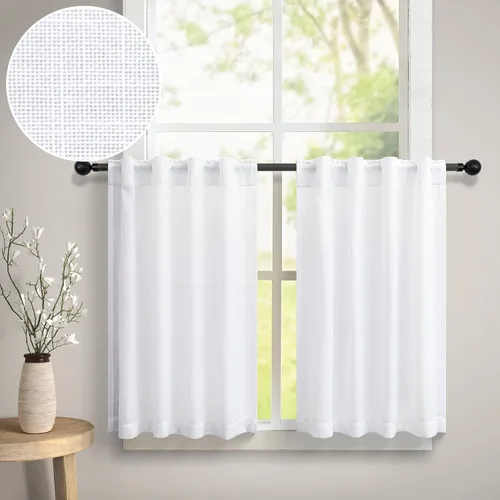 Vista 11 de DANCURTON Cortinas de cocina y cafetería de 24 pulgadas de largo, 2 paneles con pestaña trasera y bolsillo, cortinas cortas de lino con filtrado