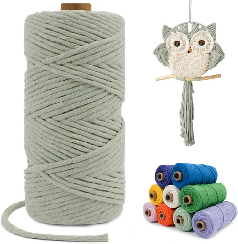 Vista 85 de Cuerda de macramé de una sola hebra de 0.197 in x 110 yardas, cuerda de macramé de algodón natural de 0.197 in, cuerda de algodón grueso para colgar