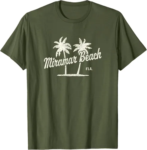 Vista 47 de Miramar Beach Florida Vintage 70s Palm Trees - Camiseta gráfica, Azul / Patchwork, S