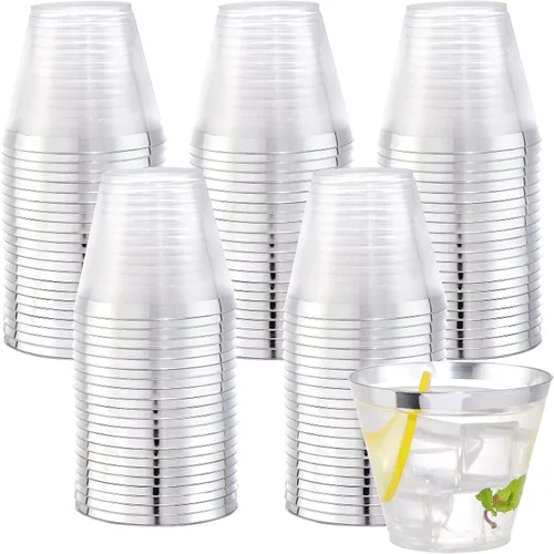 Vista 9 de WELLIFE 120 vasos de plástico negros, vasos de cóctel desechables, copas de vino de plástico desechables, vasos transparentes de 9 onzas para fiesta