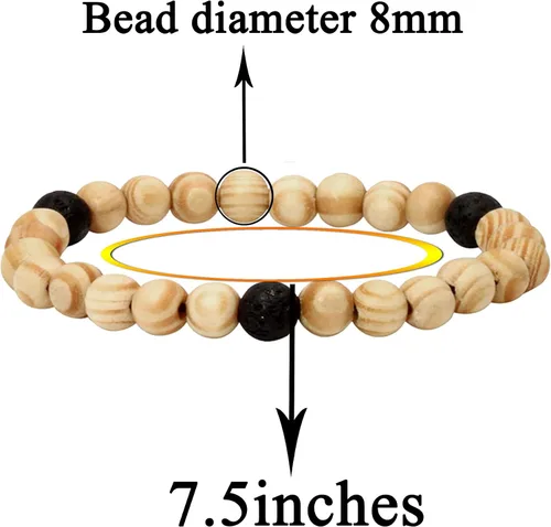 Vista 2 de Manfnee Pulsera de cuentas de madera para hombres y mujeres, difusor de aceite esencial de lava