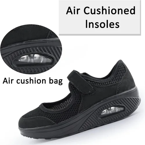Vista 3 de Tenis para caminar de mujeres para trabajo de enfermera ajustables y transpirables Cuñas deslizables para caminar Tenis deportivos casuales Tenis