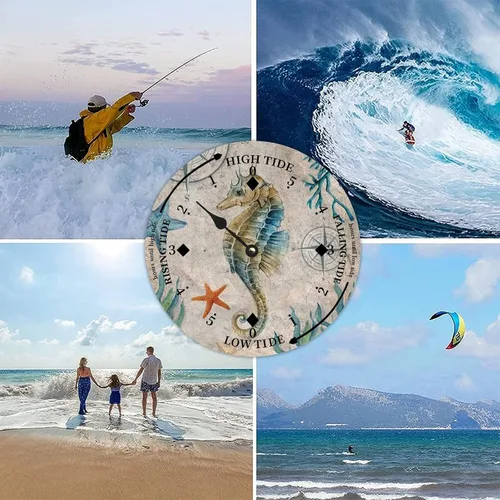 Vista 8 de Ocean Hippocampus Reloj de marea de madera, 10 pulgadas, reloj de pared, unisex, pantalla analógica, funciona con pilas Estilo-7