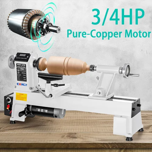 Vista 3 de CXRCY Torno de madera de 12" x 18", máquina de torno de madera de sobremesa 3/4 HP Velocidad infinitamente variable 650-3800 RPM con gafas