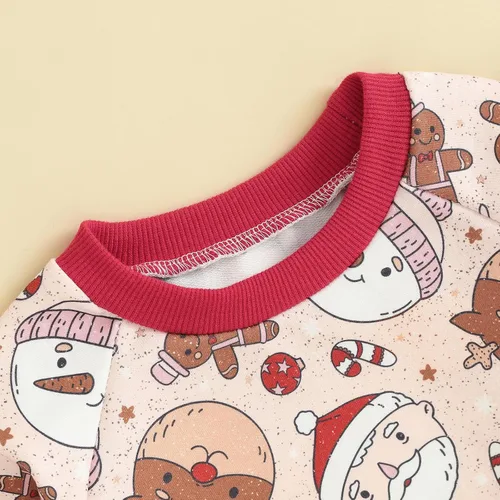 Vista 4 de Conjunto de 2 piezas de sudadera con diseño de Papá Noel, muñeco de nieve, alce y Papá Noel, ropa de otoño e invierno