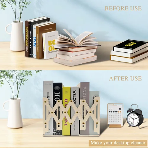 Vista 3 de Sujetalibros ajustables antideslizantes decorativos, sujetalibros de metal para libros pesados, organizador de estantería para libros y revistas