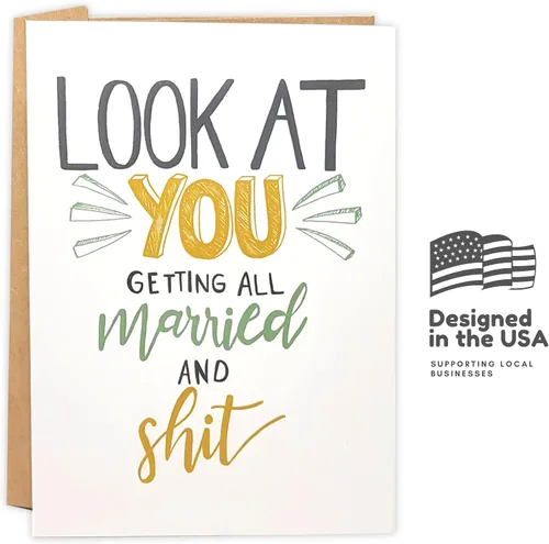 Vista 3 de Sleazy Greetings Divertida tarjeta de boda para compromiso matrimonial – Humor para adultos, tarjeta de felicitación de boda sucia (casado y mierda)