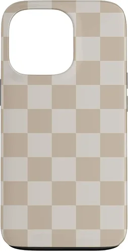 Vista 10 de iPhone 16 Vanilla Blanco café crema a cuadros ajedrez patrón clásico caso