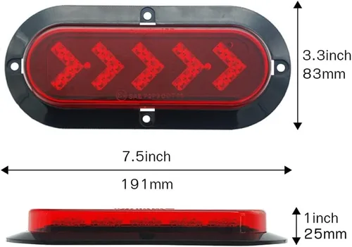Vista 7 de 2 luces traseras para remolque, flecha secuencial, parada de freno, luces LED de circulación diurna, 25 LED, 6 pulgadas, ovaladas, luz de señal