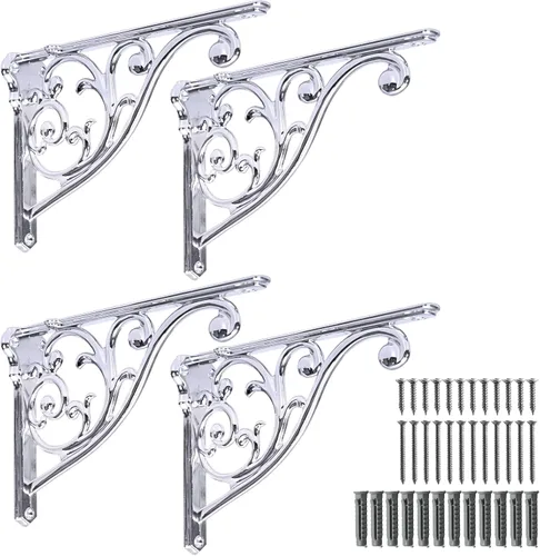 Vista 59 de Soportes de estante de 4 pulgadas, paquete de 4 soportes de pared de latón antiguo de alta resistencia, estantes decorativos de cocina victoriana