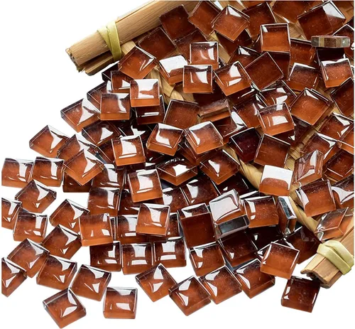 Vista 26 de Azulejos de mosaico cuadrados de cristal naranja mosaico de vidrio para manualidades, marcos de fotos hechos a granel, joyería hecha a mano