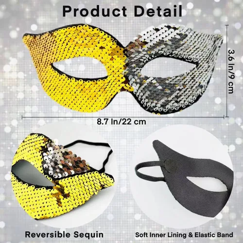 Vista 4 de ARK Survivor Máscara unisex de lentejuelas Mardi Gras para carnaval, Halloween, club, rave, máscara