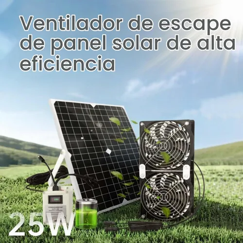 Vista 2 de Ventilador solar para gallinero con batería de 25 W, ventilador de escape alimentado por panel solar con cable de interruptor de encendido/apagado