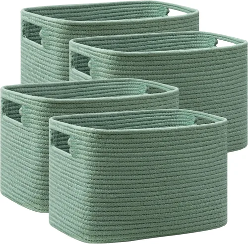 Vista 17 de Paquete de 4 cestas de almacenamiento para organizar, cestas tejidas para estantes, color beige