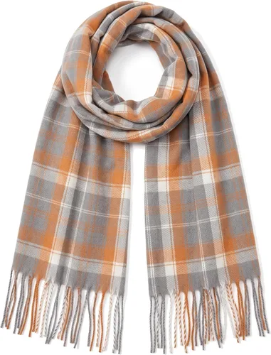 Vista 12 de Fuinloth Plaid Scarf Men Women, Large Tartan Shawl Wrap, Winter, 79 Inch Marrón rosa