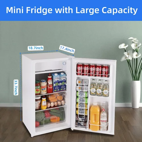 Vista 2 de BANGSON Mini refrigerador con congelador, 3.2 pies cúbicos, refrigerador pequeño de una sola puerta, eficiente en energía, bajo ruido, refrigerador