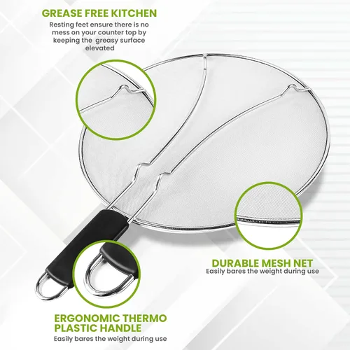 Vista 4 de Pantalla contra salpicaduras de grasa de 13 pulgadas para cocinar, protector de salpicaduras de aceite de acero inoxidable y malla ultrafina que