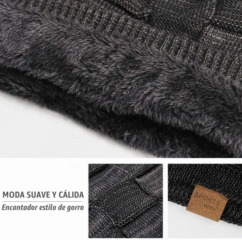 Vista 5 de Vgogfly Slouchy Beanie for Men Winter Hats for Guys Cool Beanies Mens Lined Knit Warm Thick Skully Stocking Binie Hat Negro