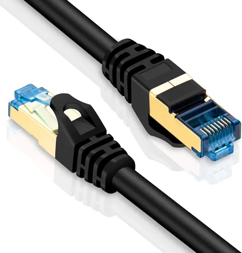 Vista 3 de Cable Ethernet Cat 7 de 10 pies, para exteriores, 10 Gbps 600 MHz, cable de conexión de red de Internet blindado SFTP de alta velocidad, 26 AWG