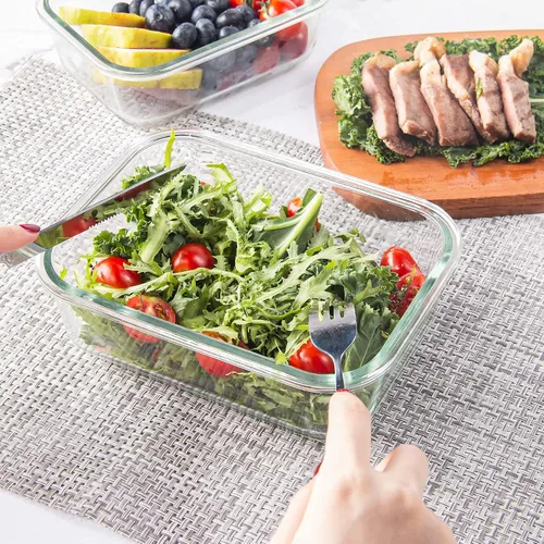 Vista 6 de Paquete de 10 recipientes de vidrio para almacenamiento de alimentos con tapas, recipientes reutilizables para preparación de comidas para el Azul