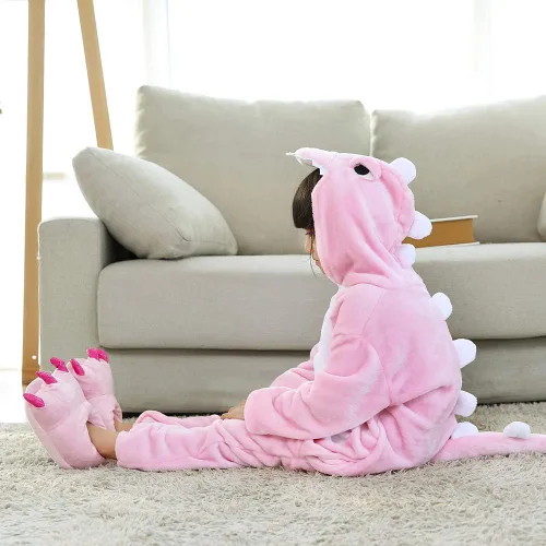 Vista 4 de Fanhong Pijama de dinosaurio para niños disfraz de Halloween Navidad cosplay pijama de felpa de vellón para dormir 3-12 años