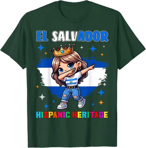 Vista 53 de Camiseta infantil El Salvador Dabbing Girl Hispanic Heritage Celebration, Negro