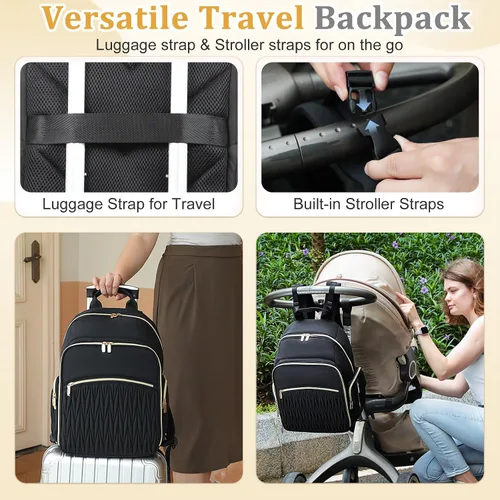 Vista 2 de miss fong Mochila para pañales – Bolsa de pañales para bebé con cambiador de pañales, mochila acolchada para pañales de viaje con 16 bolsillos Negro
