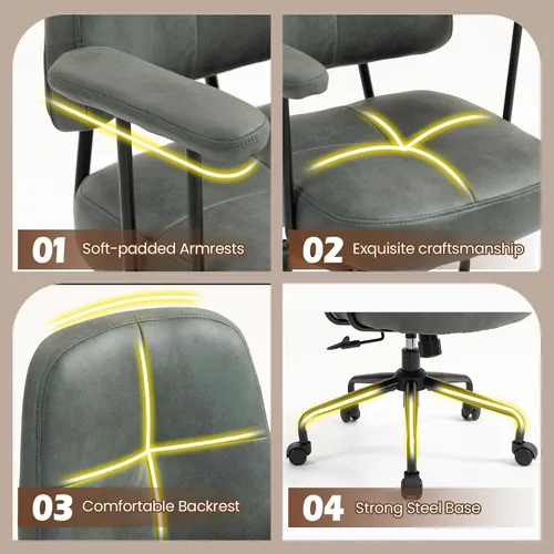 Vista 4 de ECOTOUGE Silla de oficina en casa, silla de cuero sintético moderna de Verde