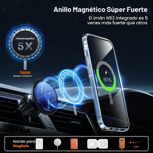 Vista 3 de TAURI - Funda magnética y delgada para iPhone 12/iPhone 12 Pro, compatible con MagSafe, no se pone amarilla, con 2 protectores de pantalla