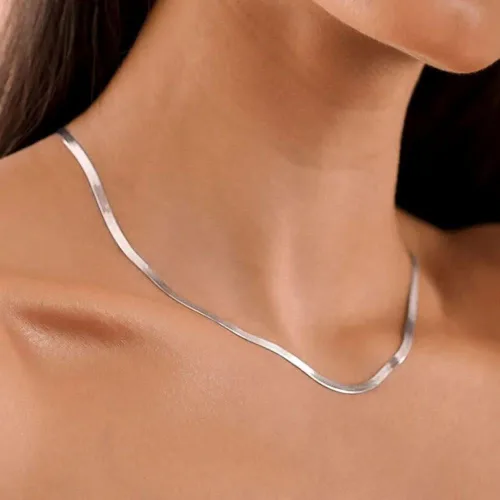 Vista 5 de Verona Jewelers Cadena mágica de serpiente plana de plata de ley de 0.019 pulgadas (0.098in), cadena brillante vintage 925 para hombres y mujeres