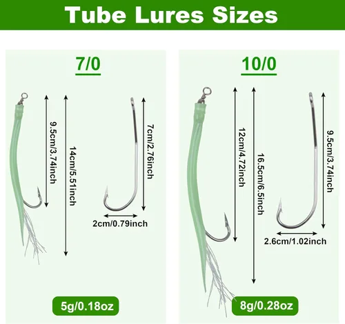 Vista 3 de Señuelos de tubo de pesca para pesca con ganchos de acero inoxidable, giratorios de barril para Striper de agua salada
