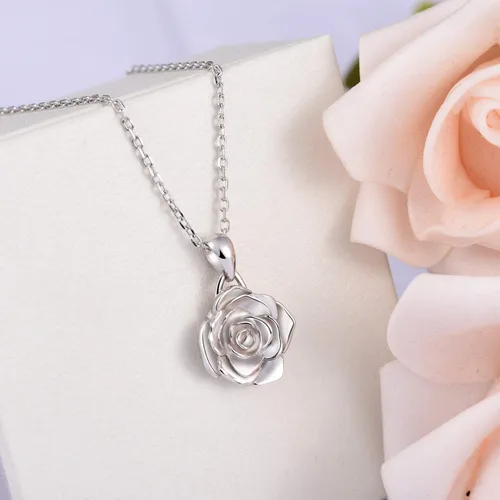 Vista 3 de BEILIN Collar de plata de ley 925 con colgante de rosa, joyería para mujer