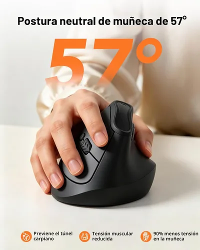 Vista 2 de KYSONA Ratón ergonómico inalámbrico, mouse vertical Bluetooth, DPI ajustable de 5 niveles, ratones con interruptor silencioso de 2.4 G para Windows