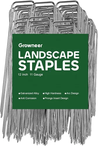 Vista 11 de GROWNEER Paquete de 50 Grapas para Paisajismo de 4 Pulgadas de Servicio Pesado Calibre 11 Acero Galvanizado Estacas de Jardín Grapas Clavijas