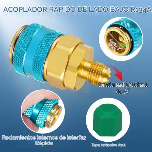 Vista 6 de Manguera de recarga de refrigerante R134a con calibre, kit de recarga de freón para refrigerador A/C R134A con válvulas de perforación de bala