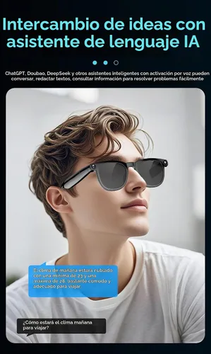 Vista 5 de Lentes inteligentes Bluetooth AI con cámara de 8 MP para hombres y mujeres, traducción en tiempo real, negro, asistente de voz AI integrado, control