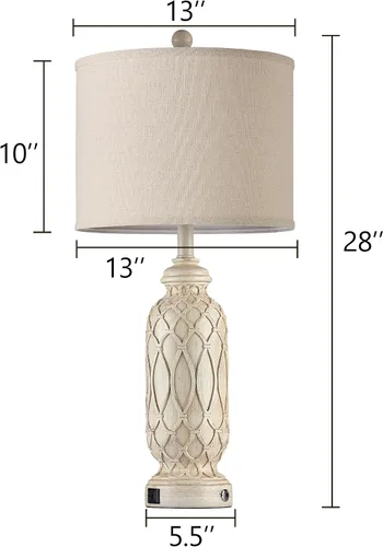 Vista 6 de Juego de 2 lámparas de mesa de 28 pulgadas para sala de estar, lámparas de estilo granja para dormitorio con puertos USB, lámpara de mesa de noche