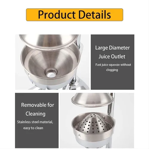 Vista 7 de Exprimidor profesional de cítricos, exprimidor de naranjas de acero inoxidable, extractor de jugo manual de prensa manual resistente comercial