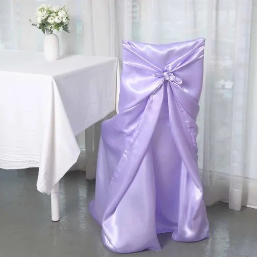 Vista 21 de Efavormart.com - Fundas para sillas beige de 1 pieza, satinadas, con lazo, universales, para banquetes, bodas, plegables, para sillas de comedor