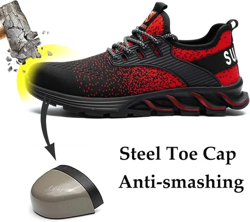 Vista 2 de SUADEX Zapatos deportivos con punta de acero para hombres y mujeres, zapatos de trabajo indestructibles, ligeros, cómodos, zapatos de seguridad
