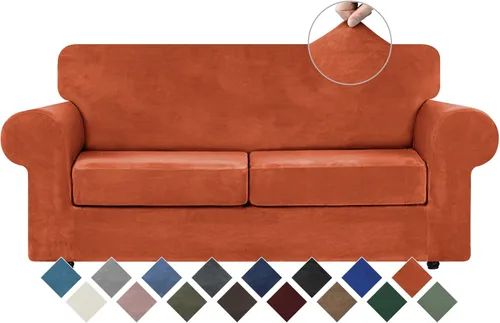Vista 42 de WEERRW 4 Piezas Fundas de Terciopelo de Alta Elasticidad para Sofá de 3 Cojines Fundas de Sofá, Protector de Muebles Lavable con Parte Inferior