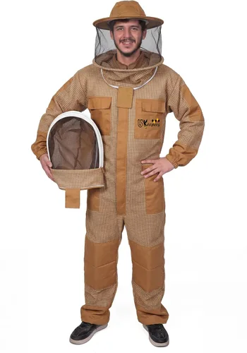 Vista 4 de Kids Bee Suit, 3 Layer Ventilated Beekeeping Suit with Gloves & 2 Veils, Protective Beekeeper Suit for Children Boys Girls (Kid Brown S)