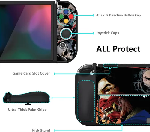 Vista 5 de PlayVital ZealProtect - Funda protectora suave para Nintendo Switch OLED, protector flexible Joycon Grip Cover para Nintendo Switch OLED