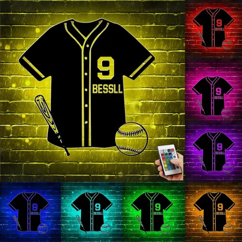Vista 8 de Letrero de metal de jersey deportivo personalizado con luz LED, nombre y número personalizado, letrero de neón con nombre personalizado, decoración