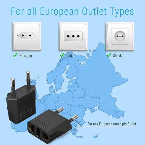 Vista 4 de Unidapt Adaptador de enchufe de viaje europeo tipo C – 4 unidades, convertidor de clavijas de Estados Unidos a Europa para Italia, España, Alemania