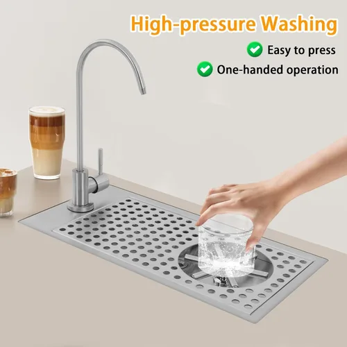 Vista 3 de Enjuagadora de vidrio con grifo, jarra comercial de acero inoxidable 304 con boquilla de alta presión de ángulo múltiple para bar, cafetería