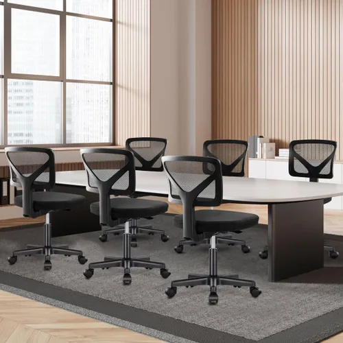 Vista 2 de Silla de oficina de malla sin brazos, silla de escritorio ergonómica con respaldo bajo, sillas giratorias ajustables para computadora para espacios