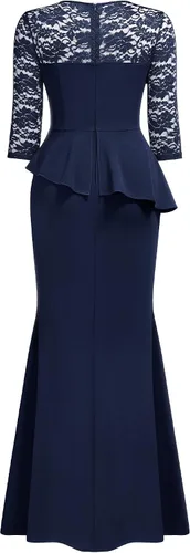 Vista 3 de AISIZE Vestido largo formal de noche con encaje floral en contraste y manga 34 para mujer