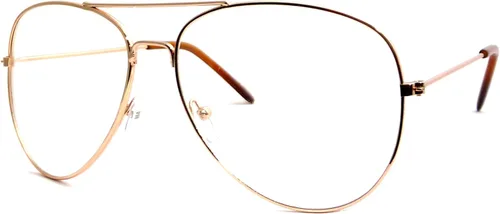 Vista 2 de Vintage Aviator Retro Metal Marco Cuadrado Lente Transparente Gafas Oro