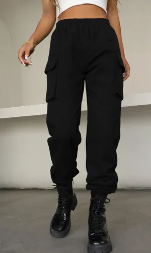 Vista 4 de VANGULL Pantalones deportivos de cintura alta para mujer, estilo casual, con bolsillo con solapa, color liso, para exteriores, color negro